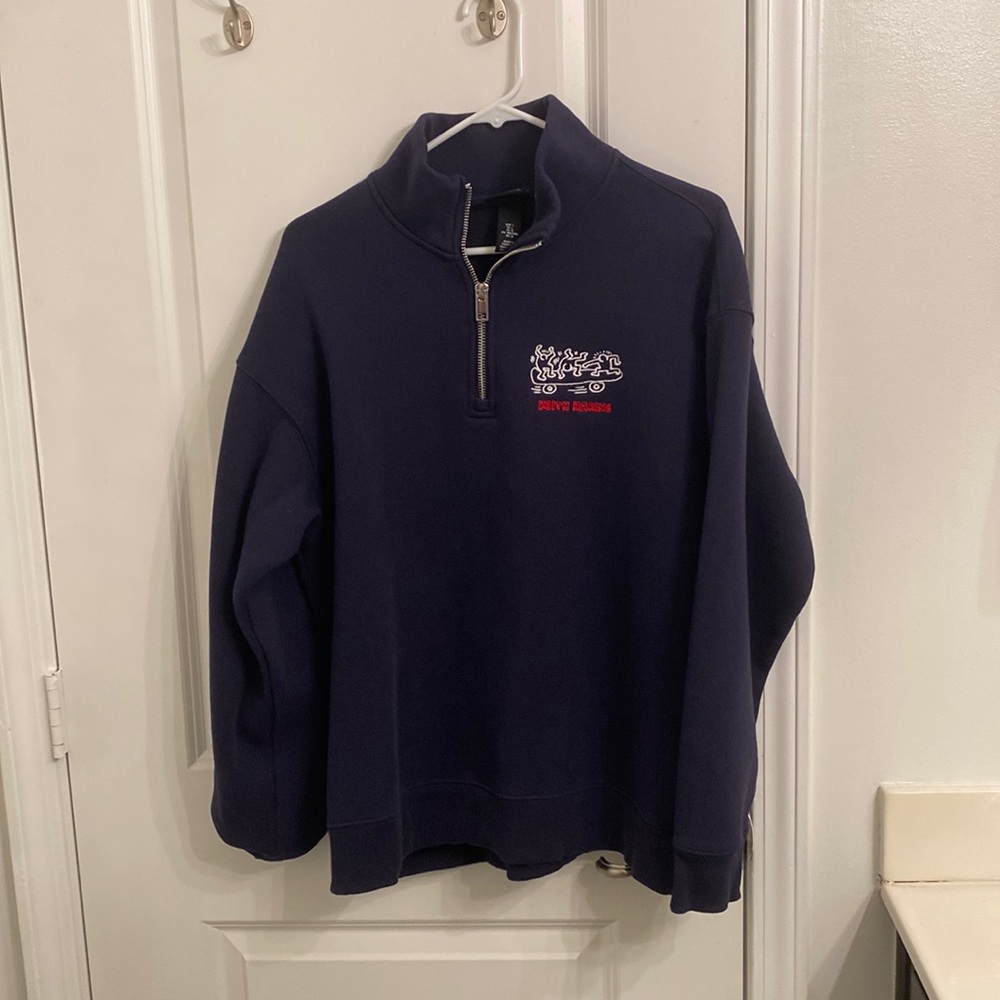 H & M Keith herring, quarter zip navy blue size large with silver zipper